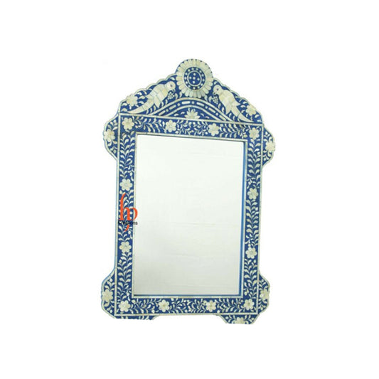 Personalized Handmade Bone Inlay Large Mirror With Floral Bird Design