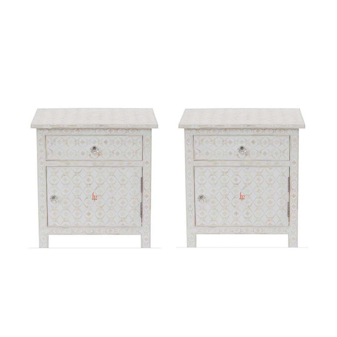 Personalized Handmade Bone Inlay Set Of 2 Bedside Tables Home Decor Furniture Attractive Floral Design Entrance Tables
