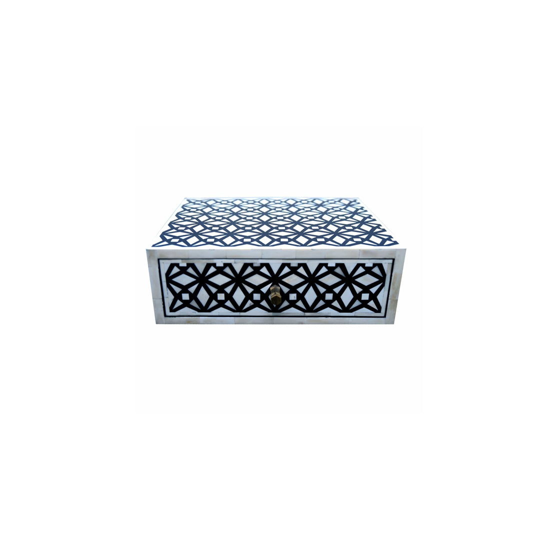 Handmade Customized Bone Inlay Geometric Pattern Floating Bedside