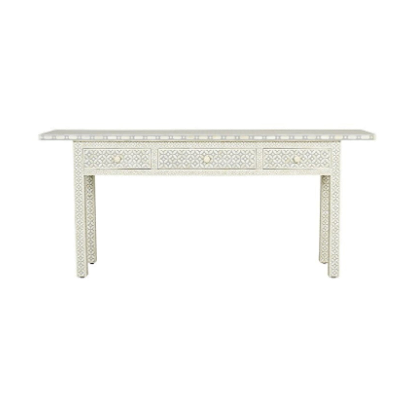 Handmade Bone Inlay Three Drawer Geometric Console Table
