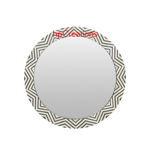 Handmade Bone Inlay Geocentrically Designed Round Mirror Frame Best For Home Decor