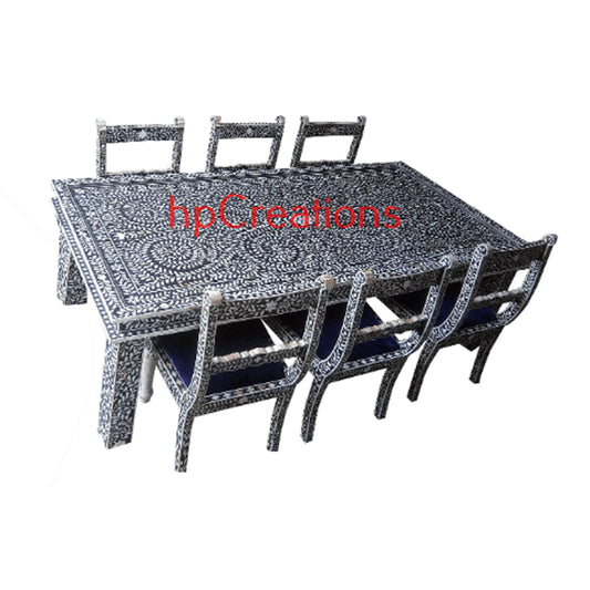 personalized antique, vintage Bone Inlay Solidwood Six Chairs large Dining Table For living room decor