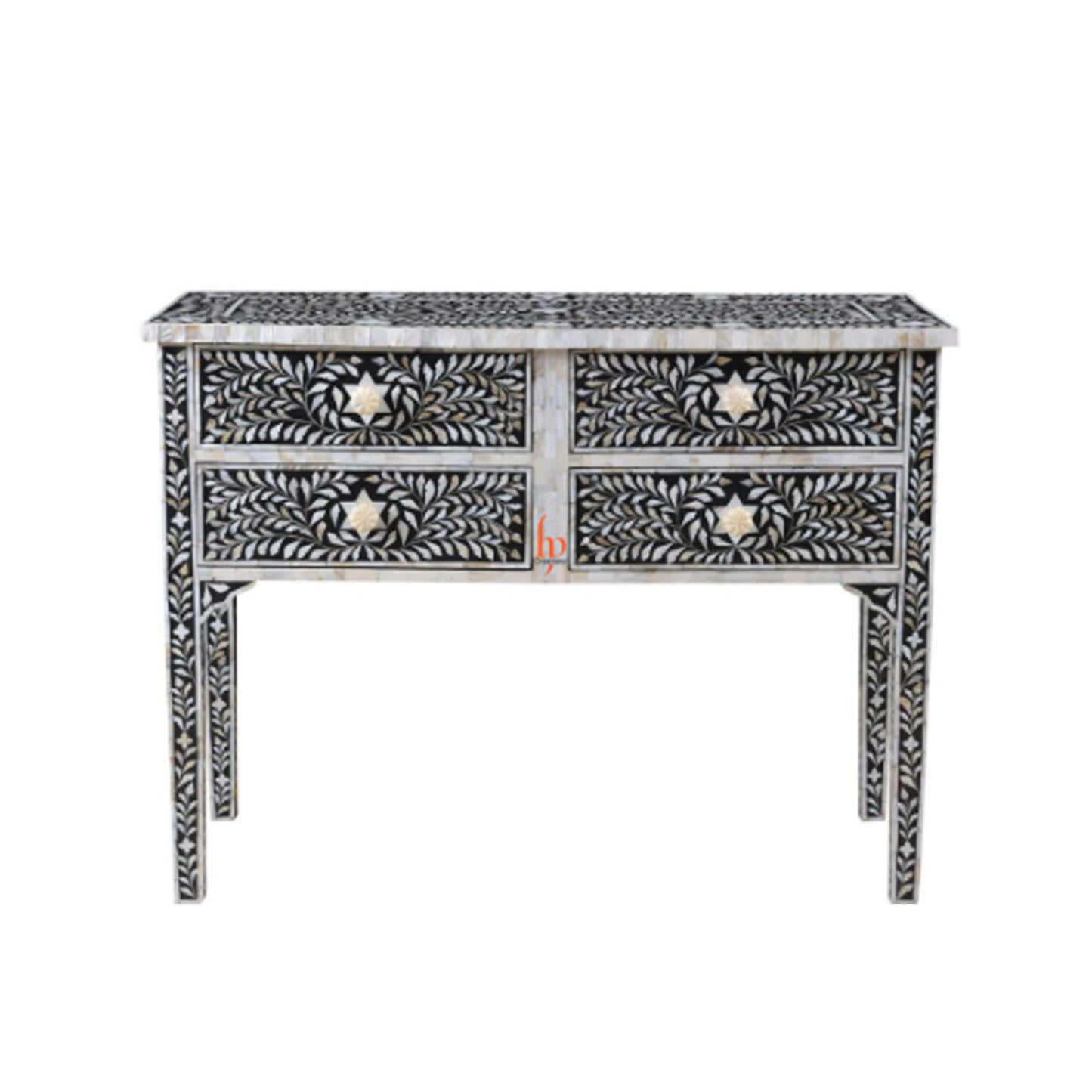 Handmade Mother Of Pearl Inlay Console with 4 Drawer Beautiful Floral Design Pretty Console Beautiful Entrance Table