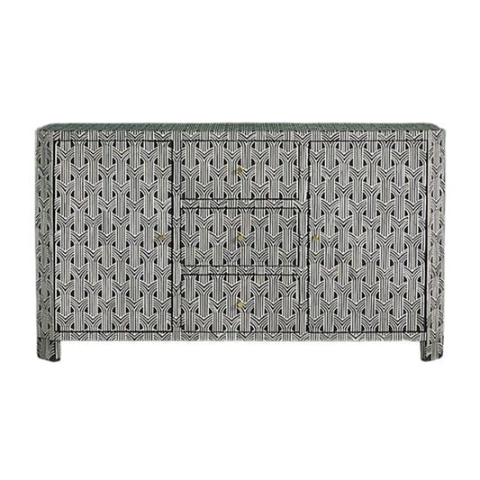 Handmade Customized Bone Inlay Geometric Pattern Chest of 3 Drawer