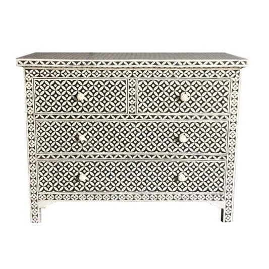 Handmade Customized Bone Inlay Star Eye Pattern Chest of 4 Drawer
