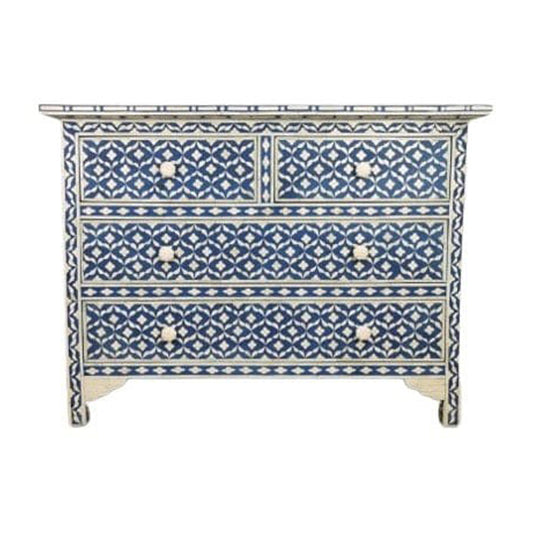Handmade Customized Bone Inlay Geometric Pattern Chest of 4 Drawer for Home and Office