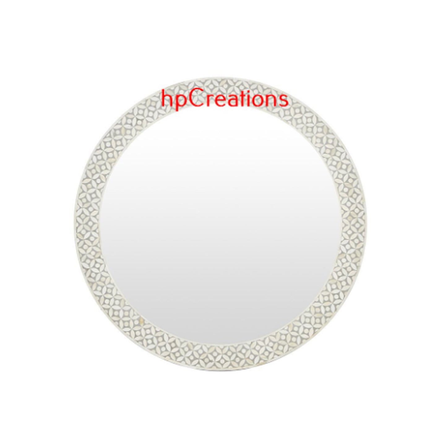 Handmade Bone Inlay Mirror Round Shaped With Geometric Design
