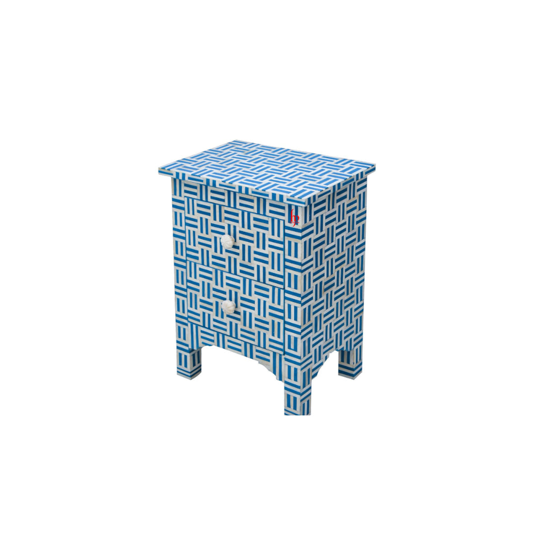 Handmade Bone Inlay Blue Maze Bedside Table Home Décor Purpose Attractive Design Nightstand