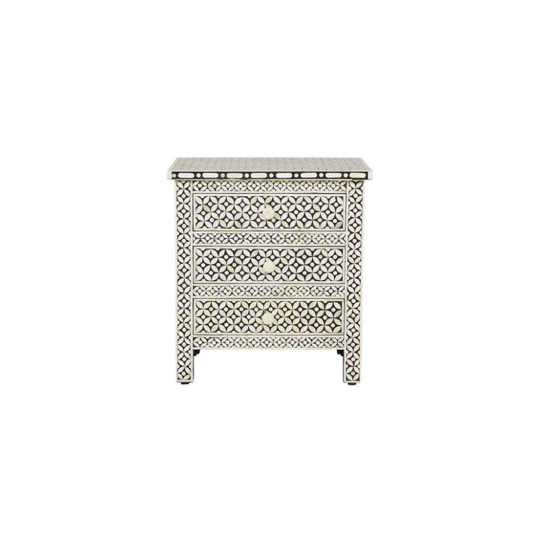 Personalized Handmade Bone Inlay 3 Drawer Geometric Bedside Table Best peace For Home Decor