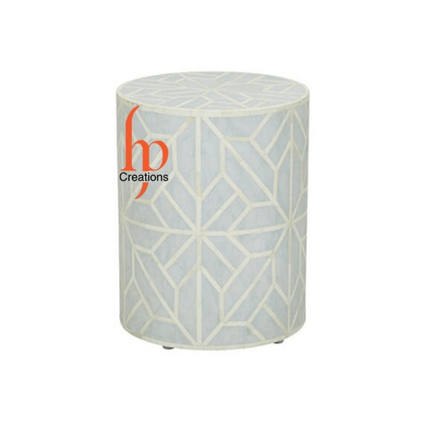 Personalized Bone Inlay Geometric Design EndTable,Drum Shape Side Table,Night Stands Available in Light Blue Light Pink & all Colors
