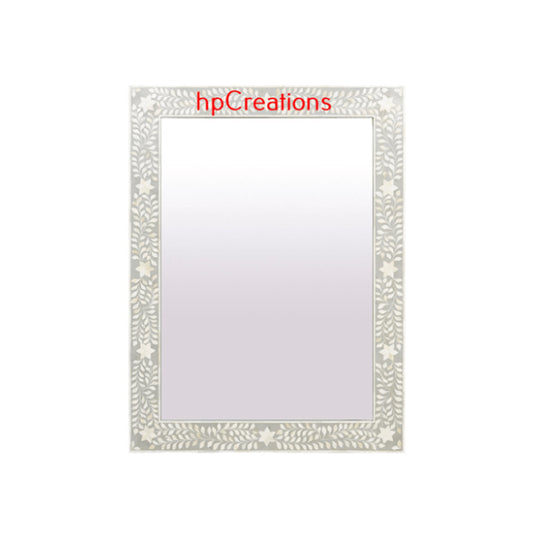 Personalized Handmade Bone Inlay Square Shaped Floral Mirror Frame Vintage Look Wall Mirror Traditional Decor Mirror Frame