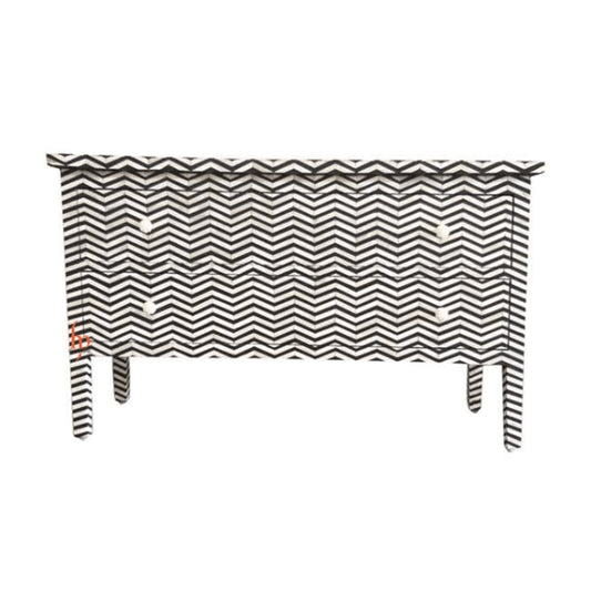 Bone Inlay Chest Of 2 Drawers Beautifully Crafted in Black Color Geometric Design Home Decor Handmade Inlay Furniture