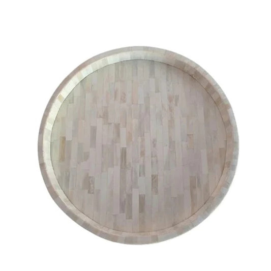 Handmade Customized Bone Inlay Round Decorative Serving Tray for Home & Office