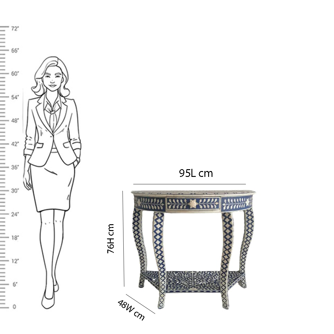 Handmade Customized Bone Inlay 1 Drawer Semi Circle  Console Table