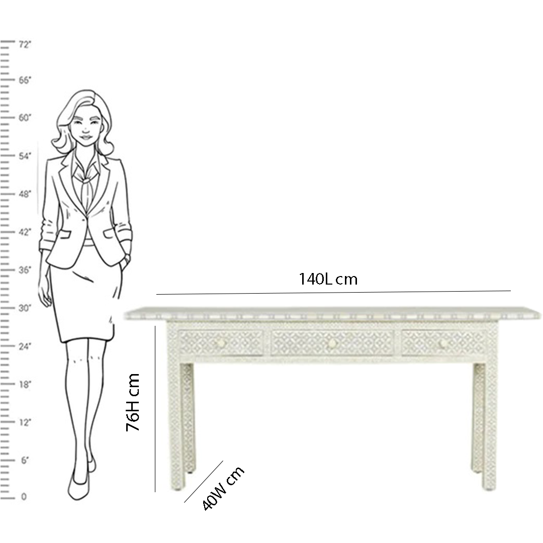Handmade Bone Inlay Three Drawer Geometric Console Table
