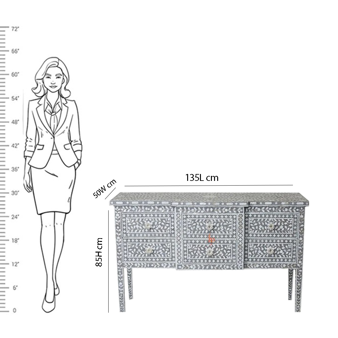 Handmade Bone Inlay Console 6 Drawer Geometric Design Stunning Look Entrance Table Beautiful Home Decor Table Furniture