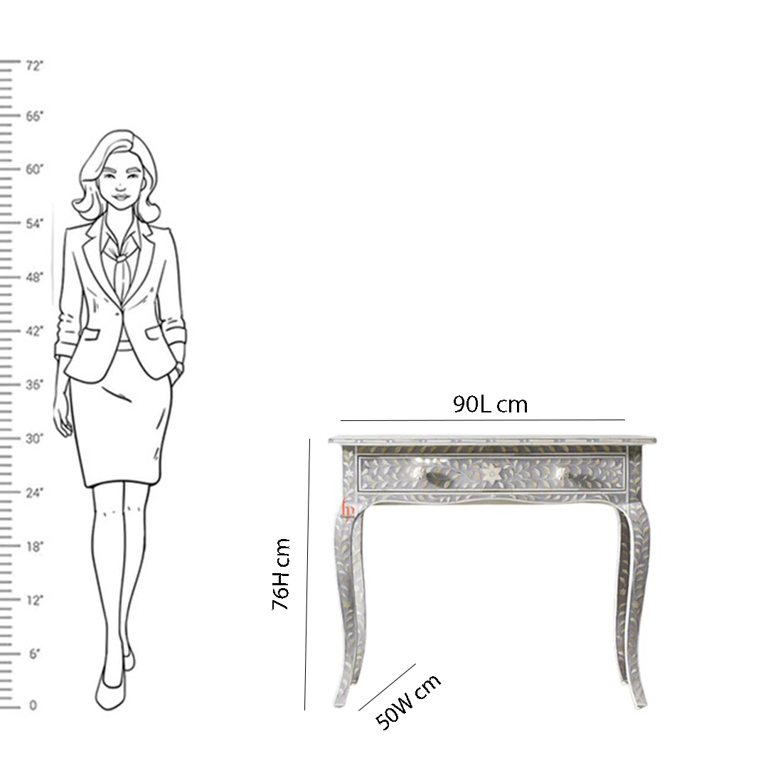 Handmade Bone Inlay Console with One-Drawer Beautifully Crafted Floral Design Best Home Decor Furniture