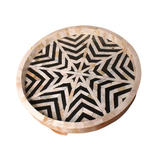 Handmade Customized Mother of Pearl Star Round Pattern Serving Tray Best Gift for Love Once