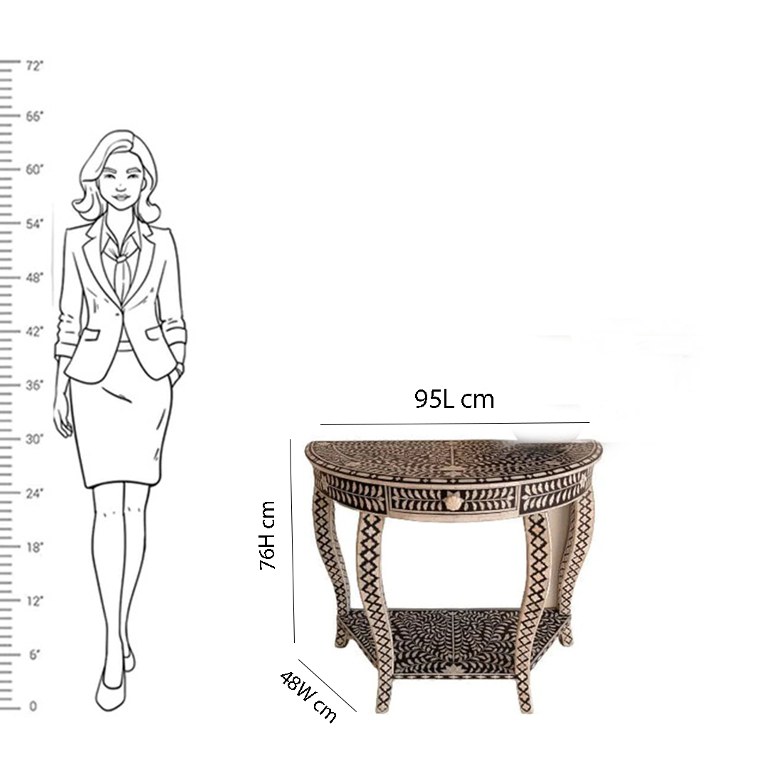 Handmade Customized Bone Inlay 1 Drawer Semi Circle  Console Table