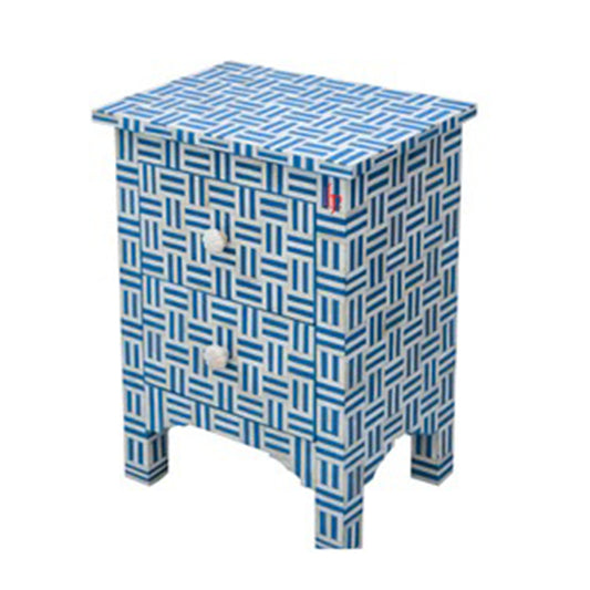 Handmade Bone Inlay Blue Maze Bedside Table Home Décor Purpose Attractive Design Nightstand