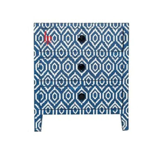 Bone Inlay Bedside in Blue Ikkat Design Perfect Nightstand For Home Decor