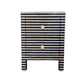 Bone Inlay Bedside in Black Strip Design Perfect Nightstand For Home Decor