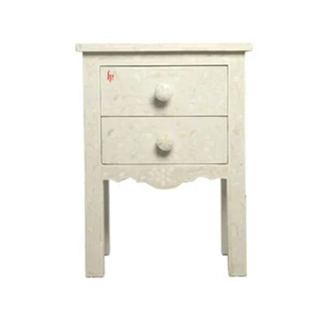 Hand Crafted White Bone Inlay Bedside Table/Nightable/Bedrun Perfect Home Decor