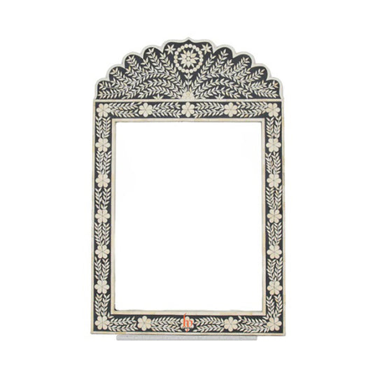 Antique Mother of pearl Mirror Frame Black Handmade Inlay Furniture Bone Inlay Mirror with Queens Crown Design