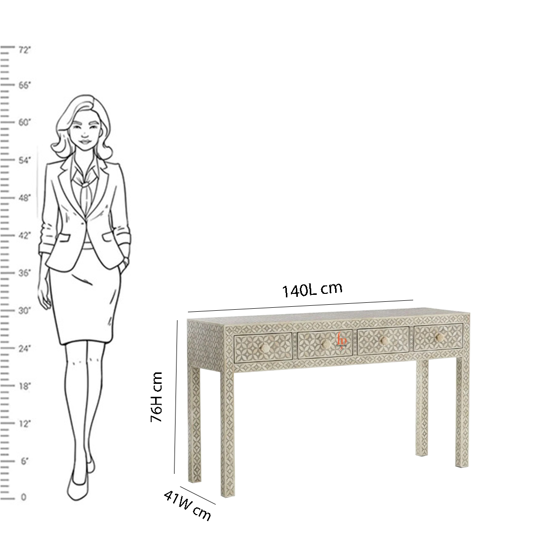 Handmade Bone Inlay Console 4 Drawer Geometric Design Stunning Look Entrance Table Beautiful Home Decor Table Furniture