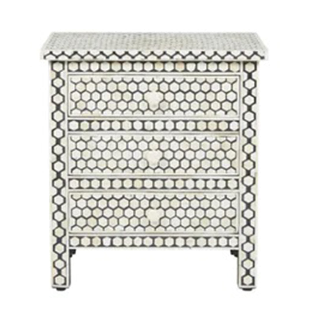 Personalized Handmade Bone Inlay 3 Drawer Honeycomb Design Bedside Table/ Attractive Home Deco