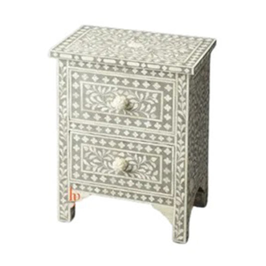 Personalized Bone Inlay Beautiful Bedside Table with 2-Drawers Beautifully Floral Design Free Shipping