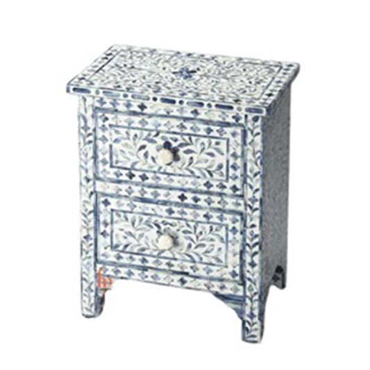 Personalized Bone Inlay Beautiful Bedside Table with 2-Drawers Beautifully Crafted Indian Art Gorgeous Looking Floral Design