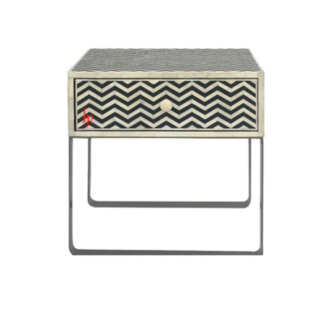 Handmade Bone Inlay Attractive Design Geometric Chevron Bedside Table Chevron with Iron Base