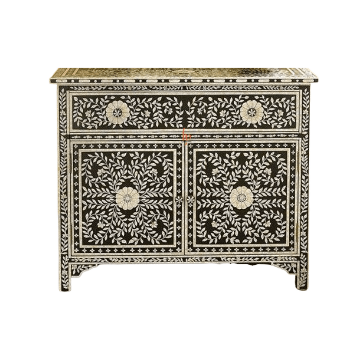 Bone Inlay Chest Of Drawer in Black Floral Design Beautiful Handmade Home Decor Inlay Furniture Dresser Cabinet