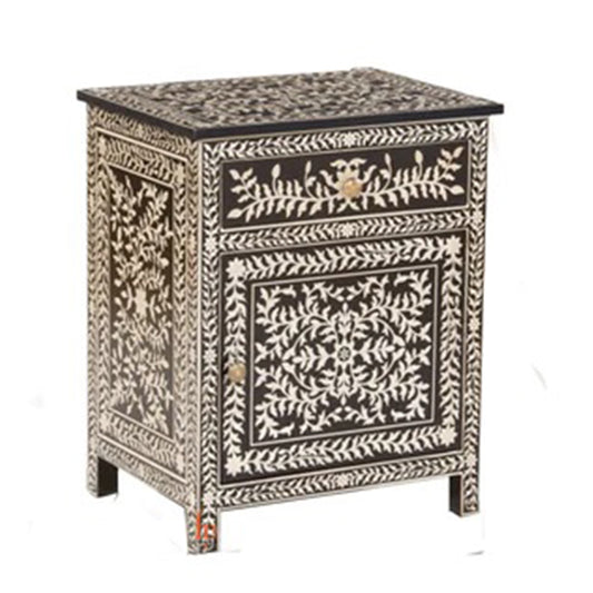 Personalized Handmade Bone Inlay Set Of 2 Bedside Tables Home Decor Furniture Attractive Floral Design Entrance Tables