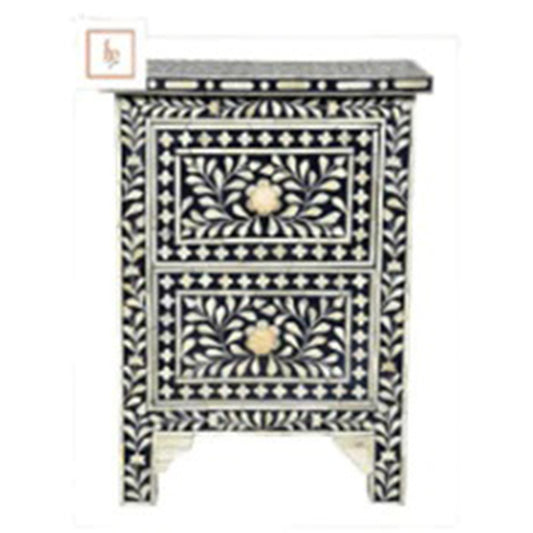 Personalized Handmade Bone Inlay Set Of 2 Bedside Tables Home Decor Furniture Attractive Floral Design Entrance Tables