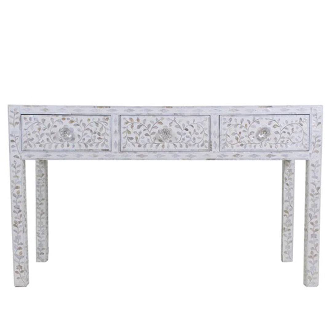 Handmade Customized Mother of Pearl Floral Pattern Console Table