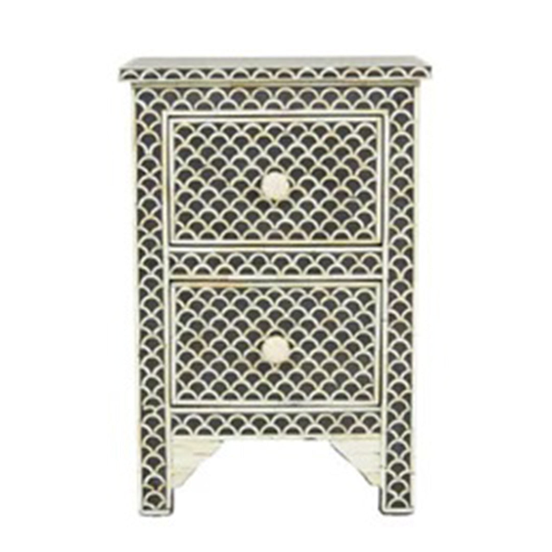 Black color Bone inlay Bedside Table Night Stand End table for Bedroom Decor Fish Scale Design