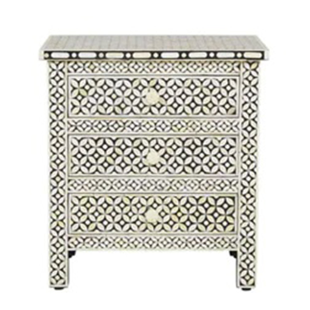 Personalized Handmade Bone Inlay 3 Drawer Geometric Bedside Table Best peace For Home Decor