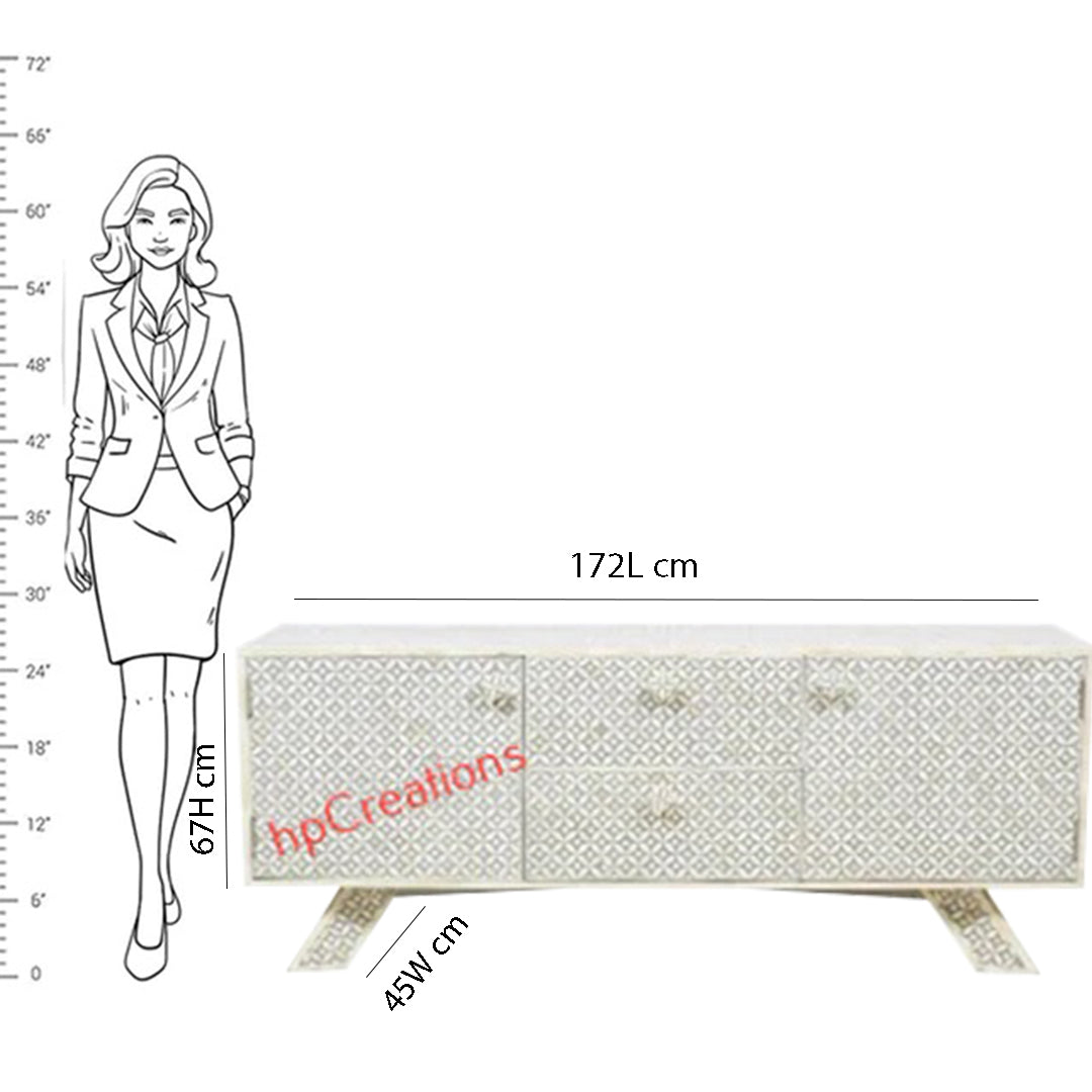 Personalized Handmade Bone Inlay Long Cabinet With Geometric Design
