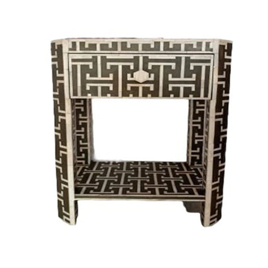 Handmade Bone Inlay Customized Geometric Pattern 1 Drawer Bedside Table