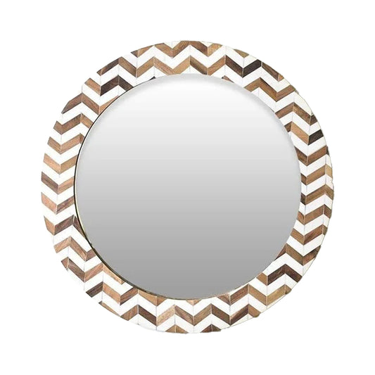 Handmade Bone Inlay Geocentrically Designed Round Mirror Frame Best For Home Decor