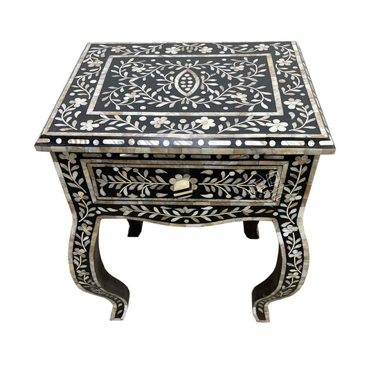 Personalized Mother of Pearl Antique Handmade Night Stand End table Furniture with Insurance