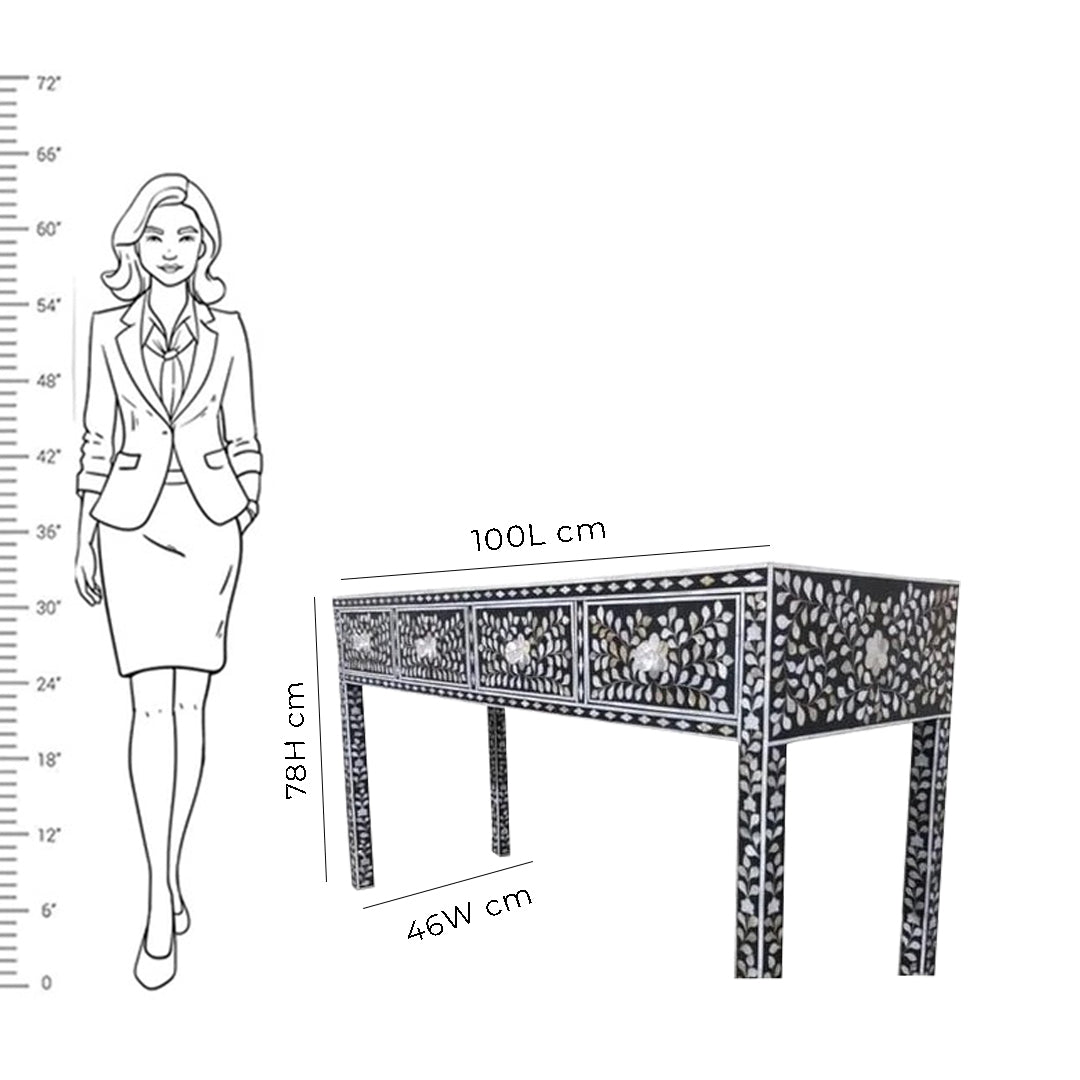 Customized Handmade Mother of Pearl 4 Drawer Console Table