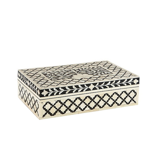 Personalized Bone Inlay Jewelry Box in Black Floral Design Trinket and Treasure Box Best Gift For Wife And Friends