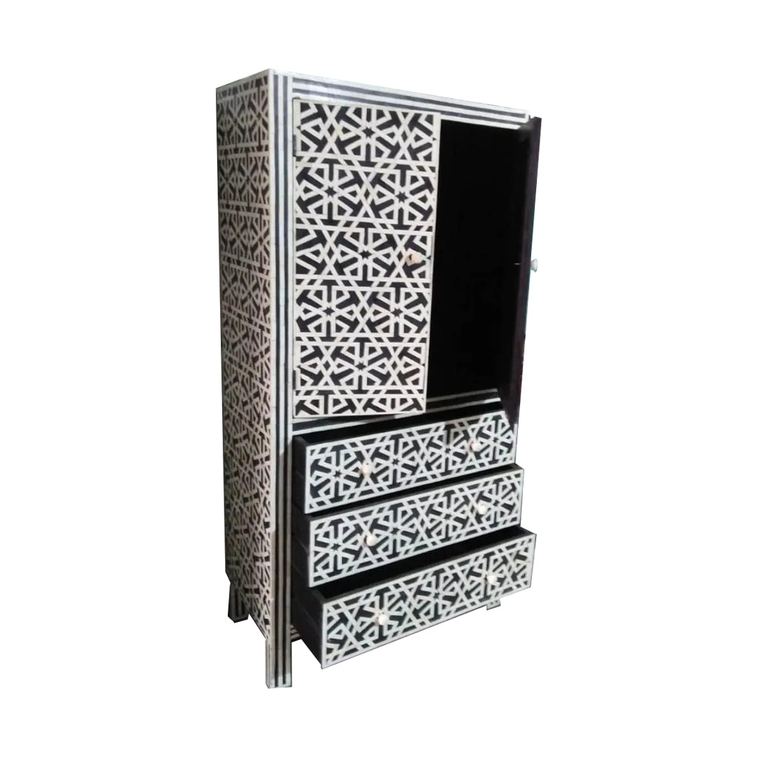 Personalized Handmade Bone Inlay Antique Floral Wardrobes With 3 Drawer Best For Home