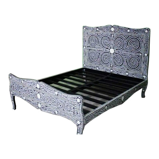 Handmade Bone Inlay King and Queen Size  Bed Frame with Headboard for Bedroom Decor