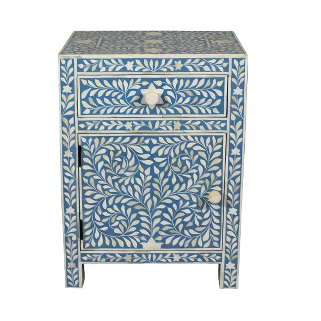 Personalized Handmade Bone Inlay Bedside Table  Home Decor Furniture Attractive Floral Design