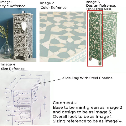 Customize Mother Of Pearl Inlay Tall Boy Chest Of Drawer.