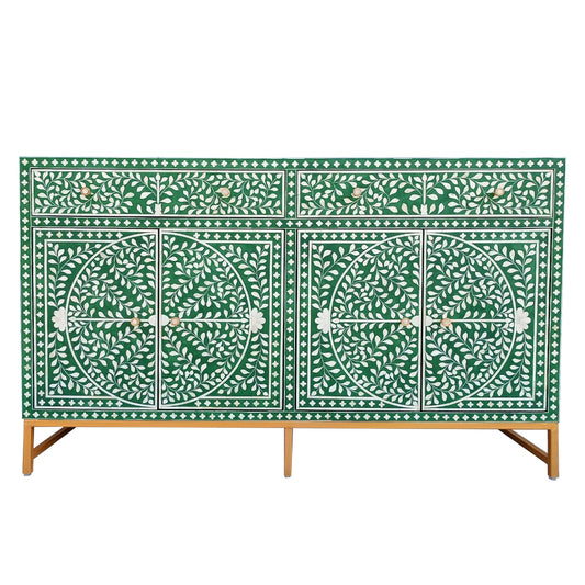 Handmade Customized Bone Inlay Chest of 2 Drawer/ buffet Green